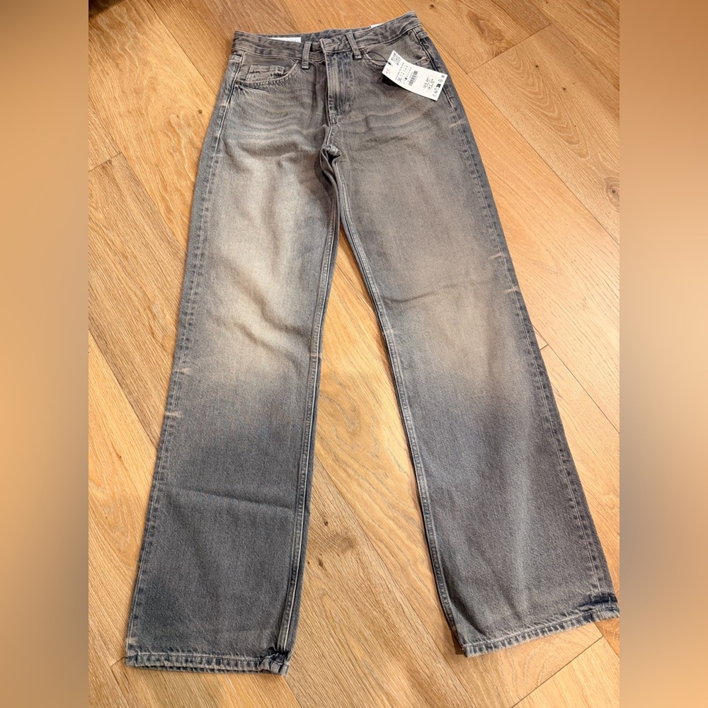 Zara Washed Gray Straight Jeans